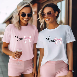Cute love tshirt with pink gingham bow