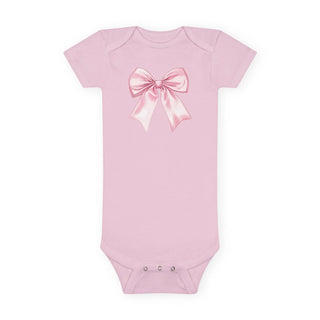 Pink baby bodysuit with pink ribbon