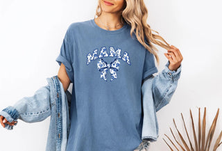 Mama tshirt with blue chinoiserie bow