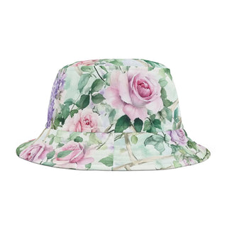 Beautiful floral roses pink and green and purple bucket hat beach hat