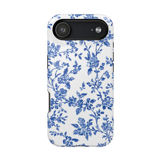 Floral Blue Toile MagSafe Tough iPhone Case