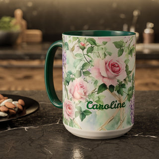 Personalized Pink Roses Coffee Mug