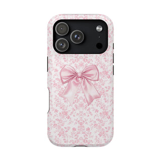 Pink Floral bow MagSafe Tough iPhone Case
