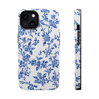 Floral Blue Toile MagSafe Tough iPhone Case