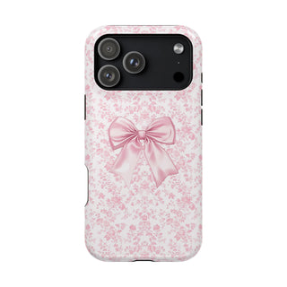 Pink Floral bow MagSafe Tough iPhone Case
