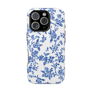 Floral Blue Toile MagSafe Tough iPhone Case