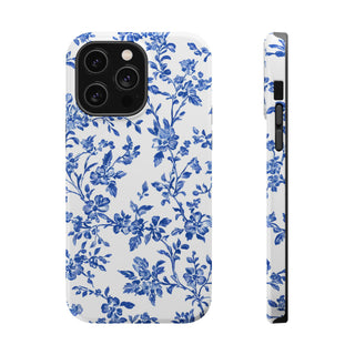 Floral Blue Toile MagSafe Tough iPhone Case