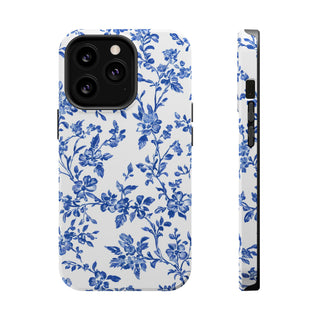 Floral Blue Toile MagSafe Tough iPhone Case