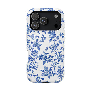 Floral Blue Toile MagSafe Tough iPhone Case