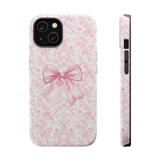 Pink Floral bow MagSafe Tough iPhone Case