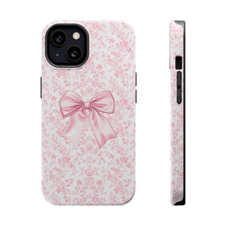 Pink Floral bow MagSafe Tough iPhone Case