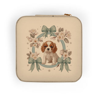 Cavalier Puppy Floral Jewelry Travel Case