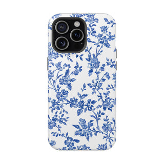 Floral Blue Toile MagSafe Tough iPhone Case