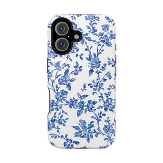 Floral Blue Toile MagSafe Tough iPhone Case