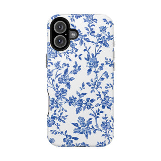 Floral Blue Toile MagSafe Tough iPhone Case