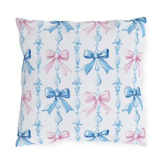 Pink & Blue Bows Outdoor Indoor Pillow