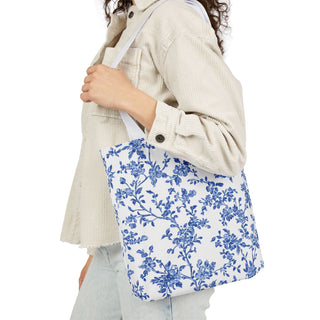 Blue Floral Canvas Tote Bag
