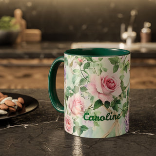 Personalized Pink Roses Coffee Mug