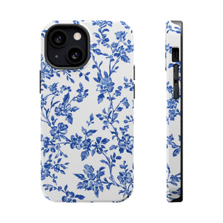 Floral Blue Toile MagSafe Tough iPhone Case