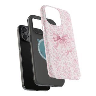 Pink Floral bow MagSafe Tough iPhone Case