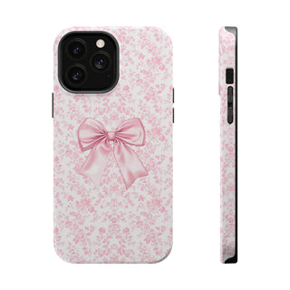 Pink Floral bow MagSafe Tough iPhone Case