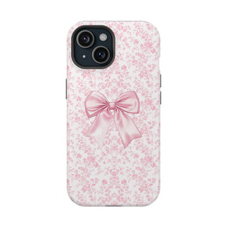 Pink Floral bow MagSafe Tough iPhone Case