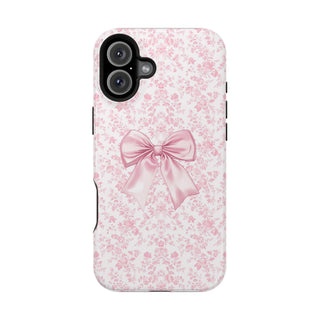 Pink Floral bow MagSafe Tough iPhone Case