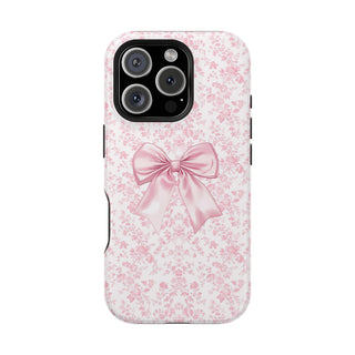 Pink Floral bow MagSafe Tough iPhone Case