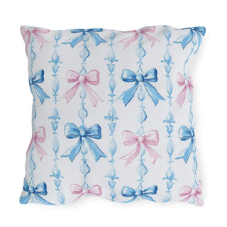 Pink & Blue Bows Outdoor Indoor Pillow