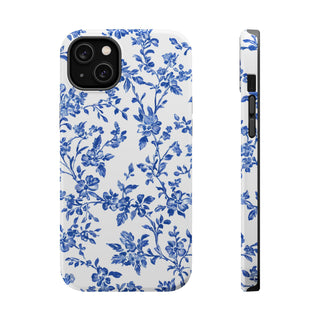 Floral Blue Toile MagSafe Tough iPhone Case