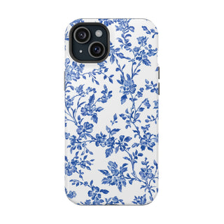 Floral Blue Toile MagSafe Tough iPhone Case