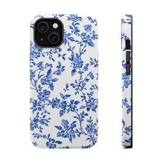Floral Blue Toile MagSafe Tough iPhone Case