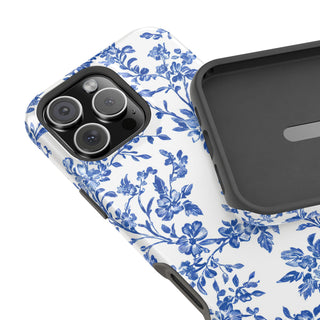 Floral Blue Toile MagSafe Tough iPhone Case
