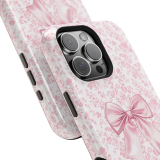 Pink Floral bow MagSafe Tough iPhone Case