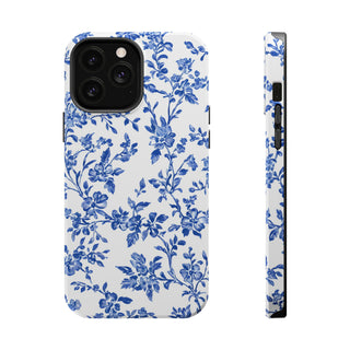 Floral Blue Toile MagSafe Tough iPhone Case
