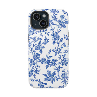 Floral Blue Toile MagSafe Tough iPhone Case