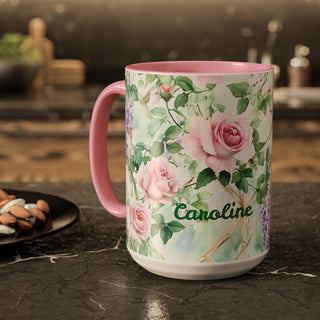Personalized Pink Roses Coffee Mug