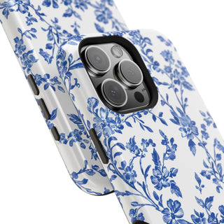 Floral Blue Toile MagSafe Tough iPhone Case