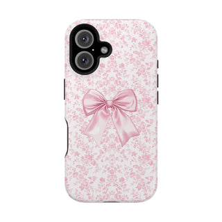 Pink Floral bow MagSafe Tough iPhone Case