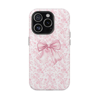Pink Floral bow MagSafe Tough iPhone Case