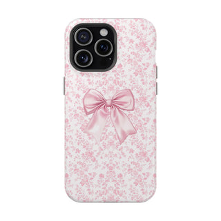Pink Floral bow MagSafe Tough iPhone Case