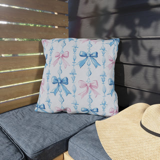 Pink & Blue Bows Outdoor Indoor Pillow