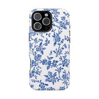 Floral Blue Toile MagSafe Tough iPhone Case